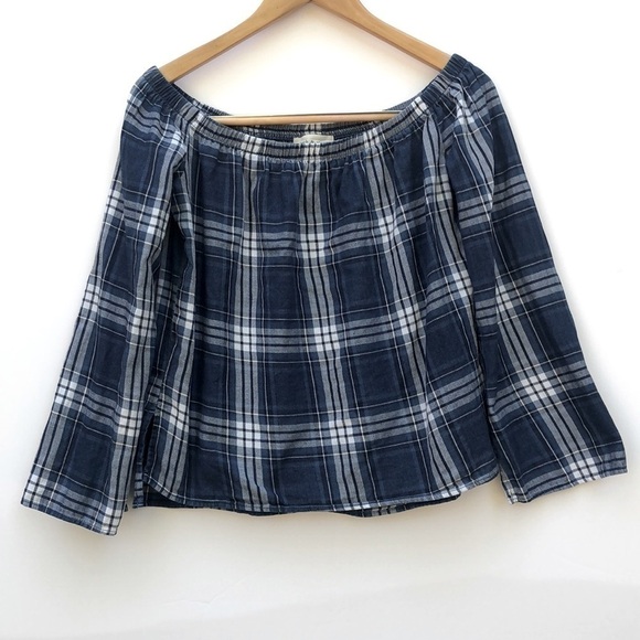 CLOTH & Stone Plaid Off The Shoulder Top Small - Picture 1 of 8